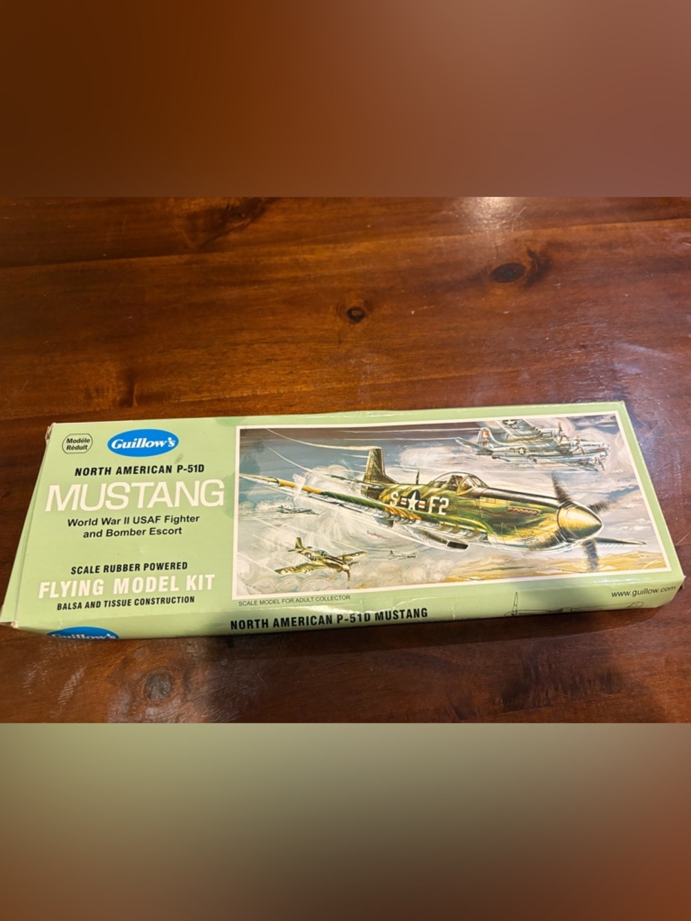 Guillow's North American P-51D Mustang Flying Model Kit - Olive Green Box